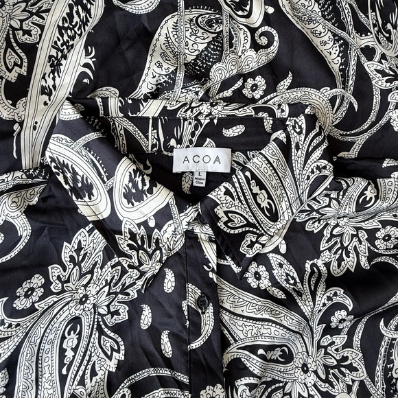 ACOA Black Paisley Tunic Top Women's Size L Long Sleeve Button-Up Blouse - Picture 4 of 4